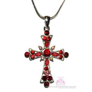 Red Austrian Crystal Cross Necklace - New w/Tags